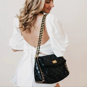 Brown Quilted Shoulder Bag with Chain Strap